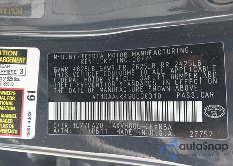 2025 Toyota Camry Le from USA, damaged, VIN 4T1DAACK4SU038310